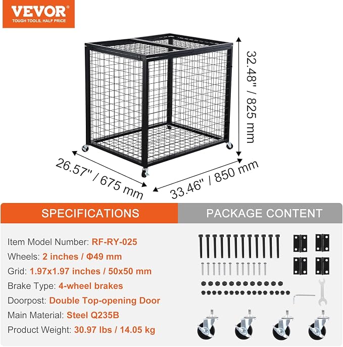 VEVOR Rolling Sports Ball Storage Cart, Lockable Basketball Cage - Image 7