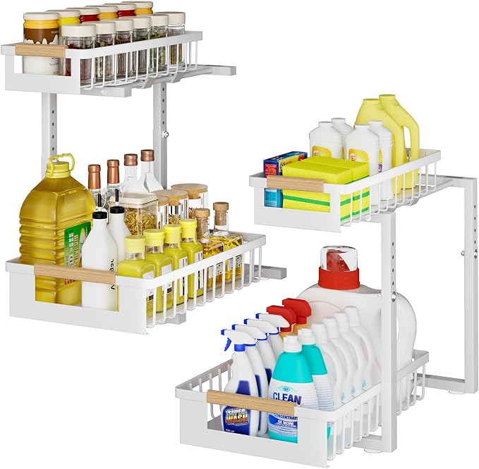2 Pack Under Sink Organizer, 2 Tier Pull Out Cabinet Organizer - Image 8