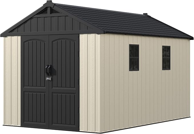 Devoko Resin Storage Shed with Floor, 8 x 12 FT Outdoor Plastic Tool Shed with by DEVOKO