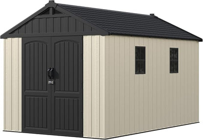 Devoko Resin Storage Shed with Floor, 8 x 12 FT Outdoor Plastic Tool Shed with by DEVOKO