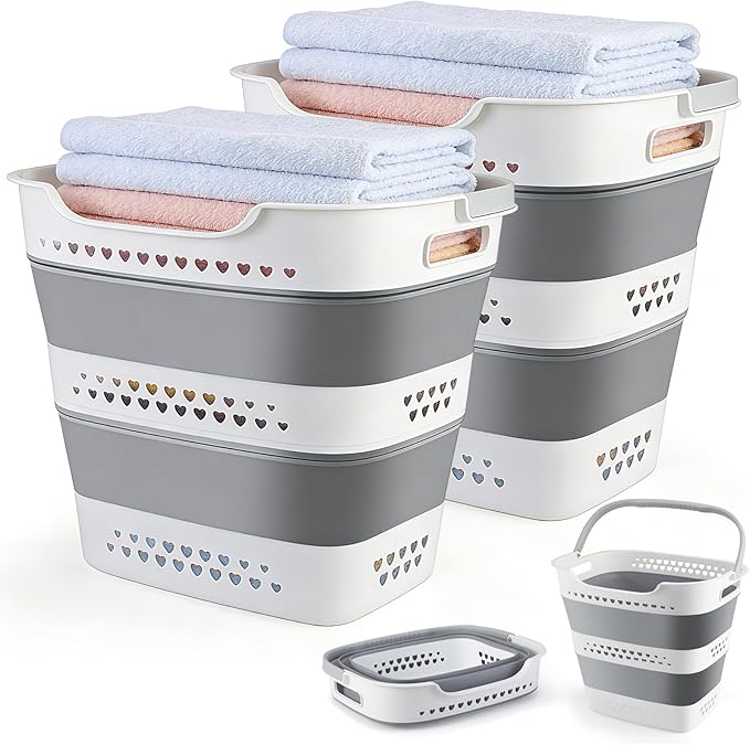 Collapsible Laundry Basket Plastic 42L Foldable Clothes Hamper by ALYSTER