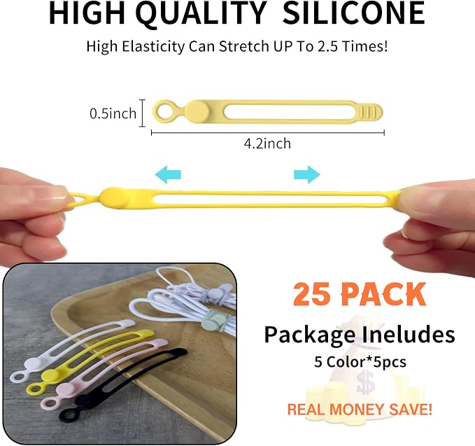 UMUST Silicone Cable Ties, Reusable Cable Management Organizer, Cable Straps - Image 2
