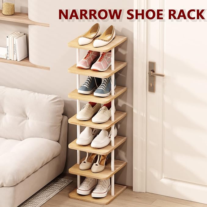 AZERPIAN Shoe Rack 7 Tier Vertical Storage Organizer Narrow Metal Slim Shelf - Image 5