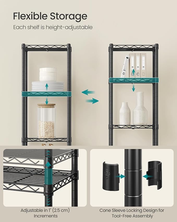 SONGMICS Storage Shelf, Metal Wire Shelving Unit, 5 Tier, Ink Black | Small - Image 5