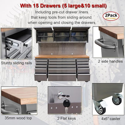 2 Pack - 72" Stainless Steel Rolling Tool Chest - Image 3