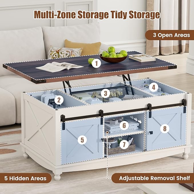 ALLSTAND 48" Farmhouse Lift Top Coffee Table - Image 5