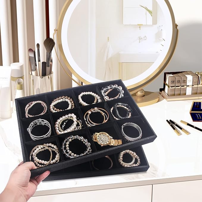 Julysky 2Pcs 12 Grids Stackable Jewelry Organizer Trays - Image 4