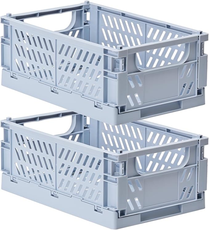 2-Pack Small Pastel Plastic Storage Baskets, Collapsible Crates by HUUSMOT