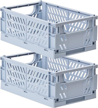 2-Pack Small Pastel Plastic Storage Baskets, Collapsible Crates by HUUSMOT