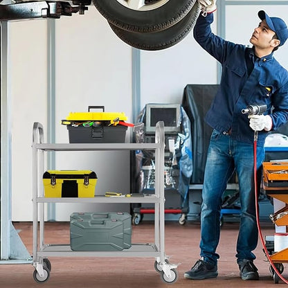 Stainless Steel Cart on Wheels, 3-Tier Stainless Steel Utility Cart - Image 3