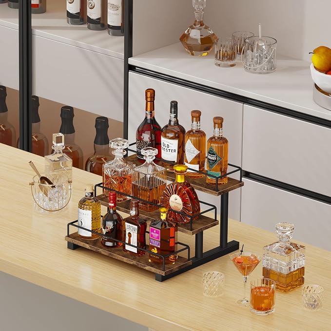 Homode Liquor Bottle Display Shelf, Coffee Syrup Rack Organizer, 3 Tier Wine - Image 2