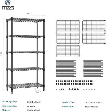 1250 lbs 5 Tier Shelf Metal Storage Shelves Shelving Wire Rack Heavy Duty - Image 7
