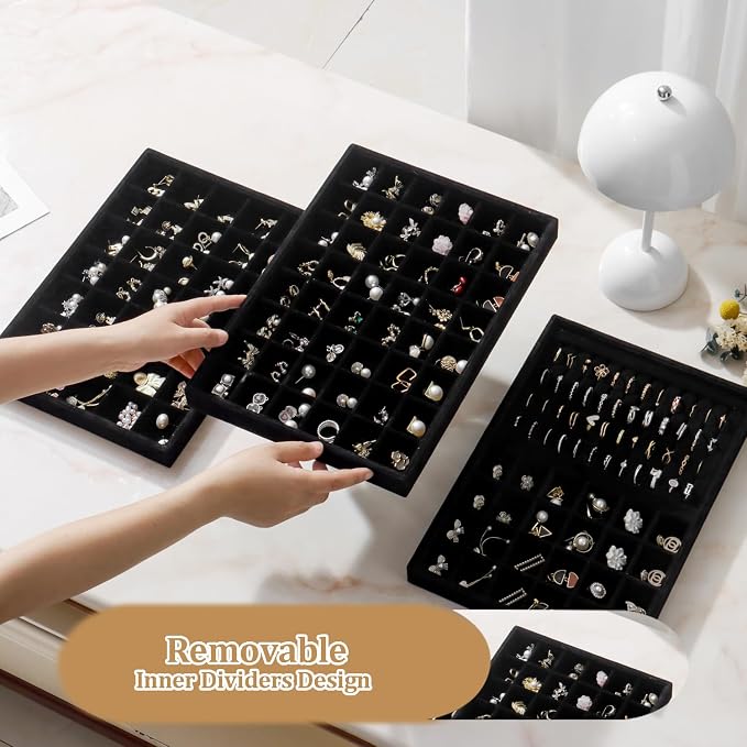 Large Jewelry Organizer for Drawer Insert Velvet Stackable Jewelry Trays for - Image 3