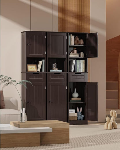 Gizoon 67” H Tall Bathroom Storage Cabinet, Narrow Cabinet, Dark Brown | Towel - Image 7
