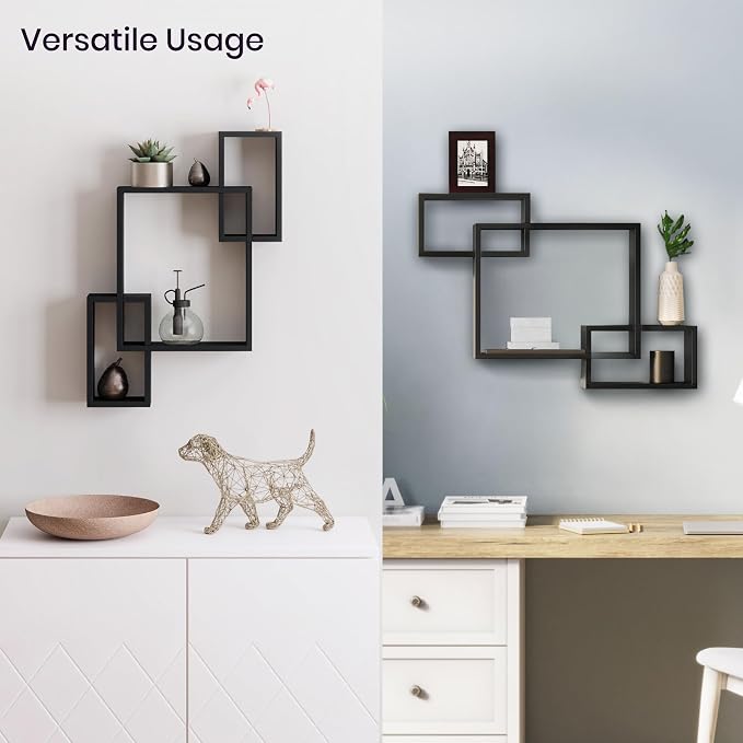 Ballucci Wooden Interweave Floating Wall Mounted Shelves, Horizontal and - Image 5