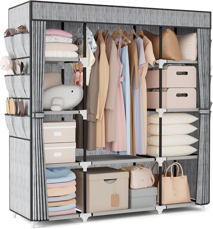 VTRIN Portable Closet Wardrobe for Hanging Clothes 57.3 Inch Large Capacity by VTRIN
