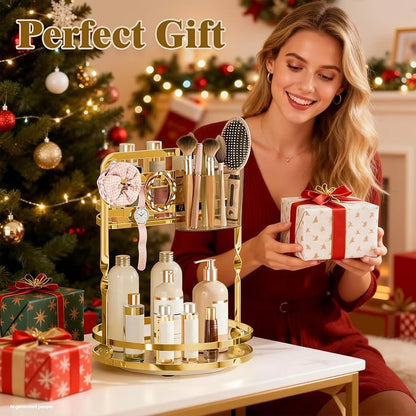 360° Rotating Makeup Organizer for Vanity, 2-Tier Gold Bathroom Organizer - Image 7