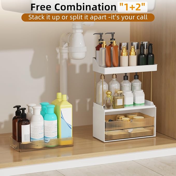 5 Tier 3 Drawers Makeup Organizer, 2 Set Bathroom Organizers and Storage - Image 7