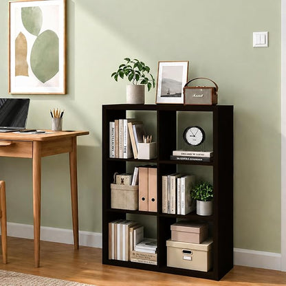 6 Cube Storage Organizer Shelf, Chocolate Color 13in | 2026 Wooden Thick Frame - Image 5