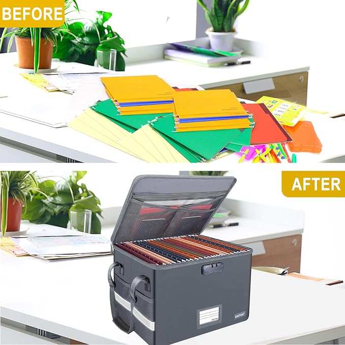 ENGPOW File Box with Lock, Fireproof Document Box with Pockets, Collapsible - Image 8