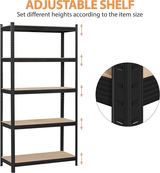 Topeakmart 5-Tier Utility Shelves, Metal Storage Shelves Garage Shelving Unit - Image 3