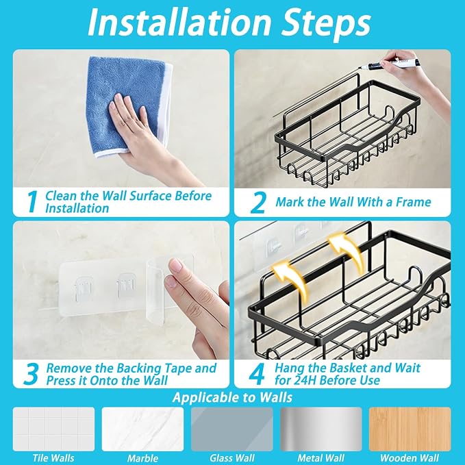 Fammart Adhesive Shower Caddy, No-Drill Large Capacity Shower Shelves - Image 9