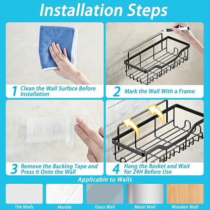Fammart Adhesive Shower Caddy, No-Drill Large Capacity Shower Shelves - Image 9