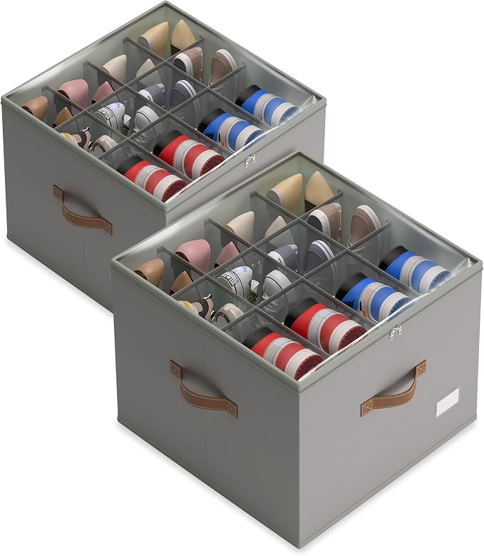 Vincona Shoe Organizer for Closet, 2 Pack Shoe Storage Bins Foldable Shoe by Vincona