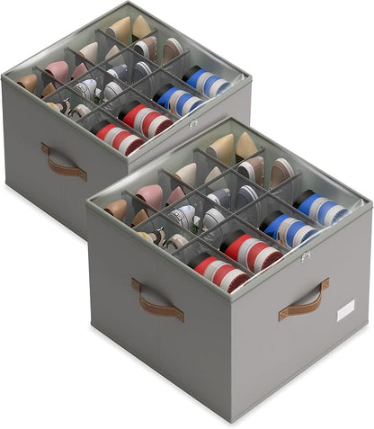 Vincona Shoe Organizer for Closet, 2 Pack Shoe Storage Bins Foldable Shoe by Vincona