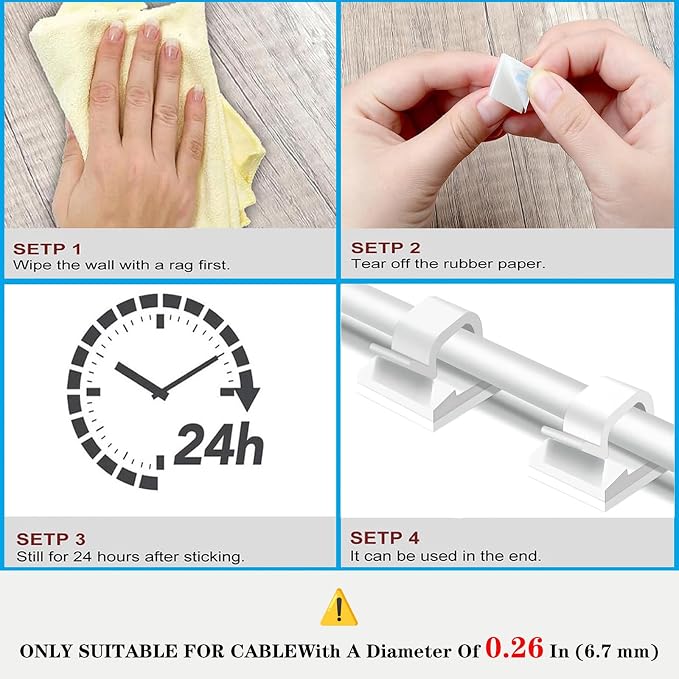 Cable Clips，50PCS Electrical Cord Management Adhesive Cable Wire Clip Wire - Image 5