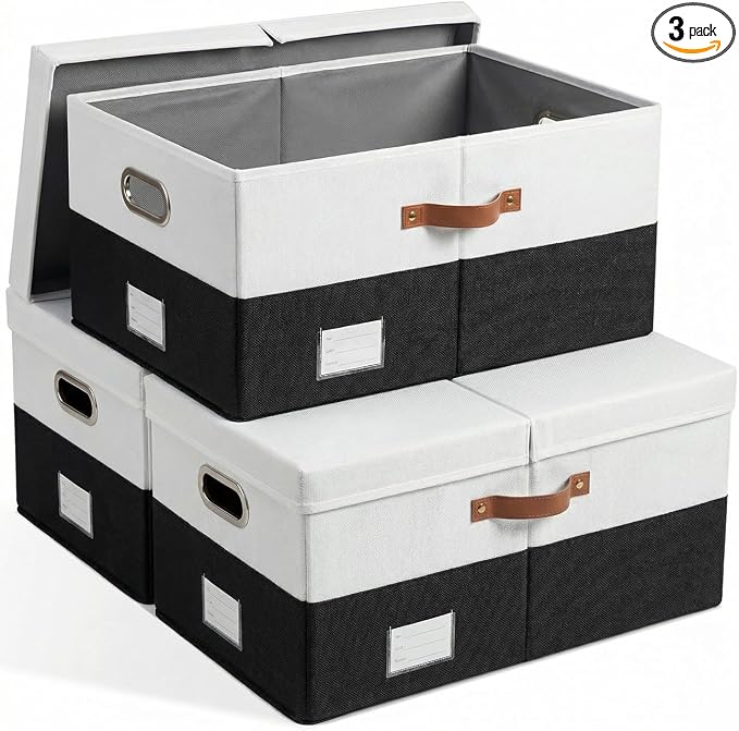 PRANDOM Storage Bins with Lids Linen Fabric Foldable Storage Boxes Organizer by Prandom