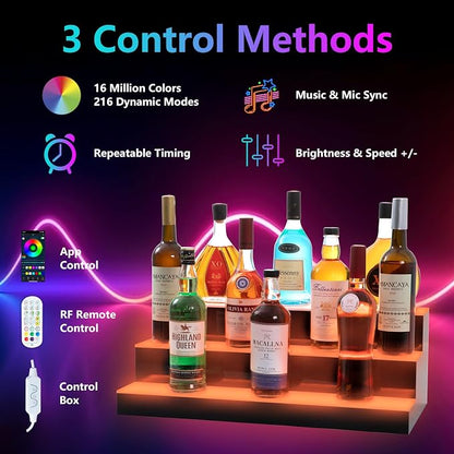 Led Lighted Liquor Bottle Display Shelf, 24 Inch 3 Tier Whiskey Rack, Support - Image 2
