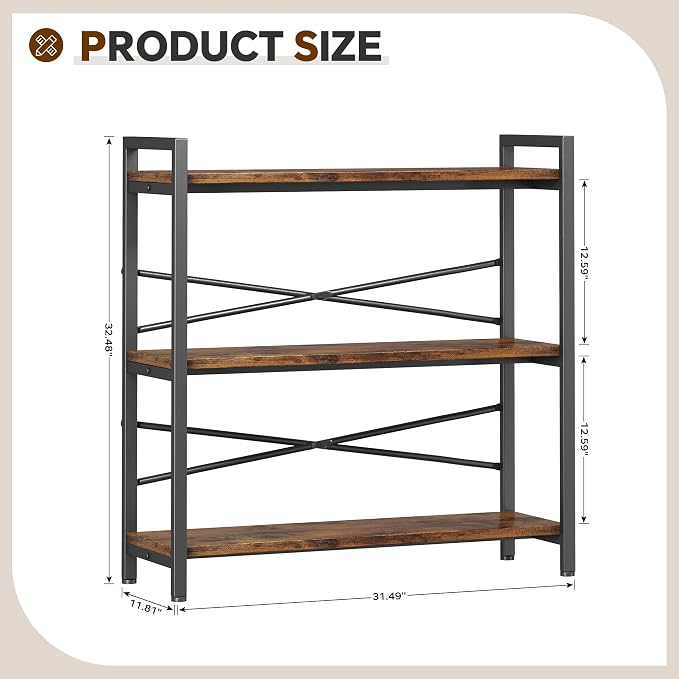 Book Shelf, 3 Tier Bookshelf 31.49" Width, Book Shelf Storage and Organization - Image 3