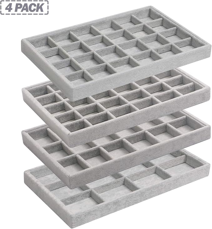 DIOMMELL Set of 4 Stackable Velvet Jewelry Trays Organizer, Jewelry Display - Image 7