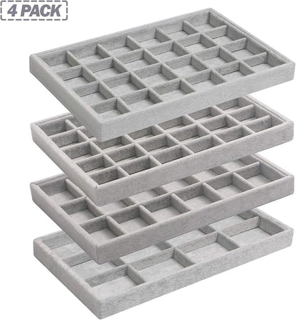 DIOMMELL Set of 4 Stackable Velvet Jewelry Trays Organizer, Jewelry Display - Image 7