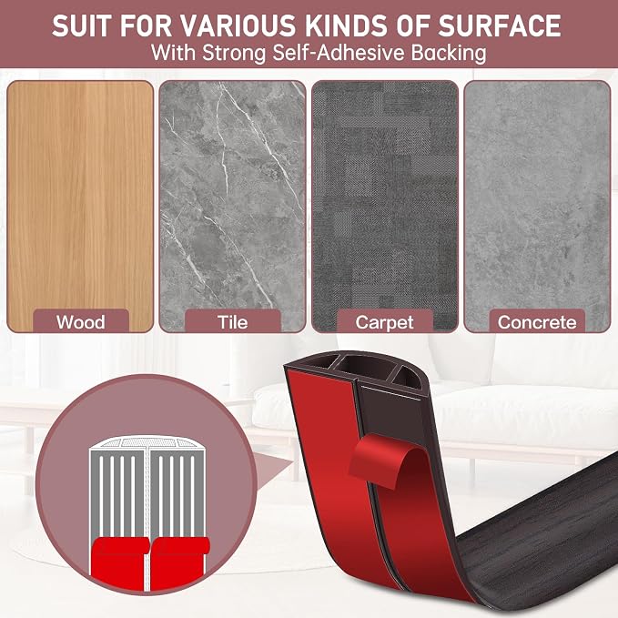 Floor Cord Cover Self Adhesive Cord Hider Floor Extension Cord Covers - Image 4