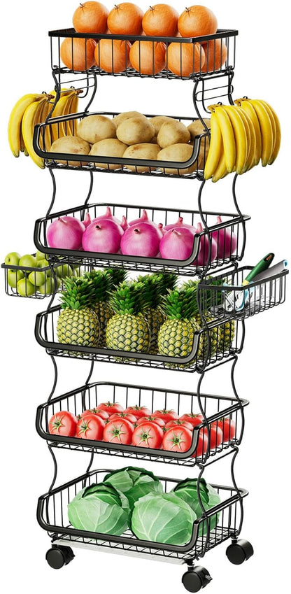 Simple Trending 6 Tier Rolling Cart, Stackable Fruit Vegetable Basket by SimpleTrending