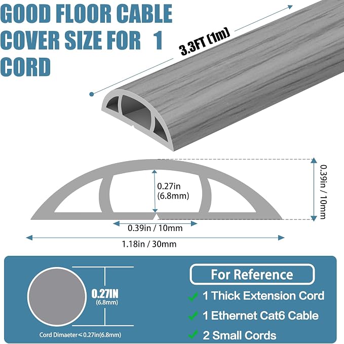 Floor Cord Covers for Wires 3.3FT Cable Hider Wire Cover Self Adhesive Cord - Image 2