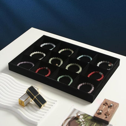 Coward 2PC Black Velvet Stackable 12 Grids Jewelry Organizer Tray Bracelet - Image 2