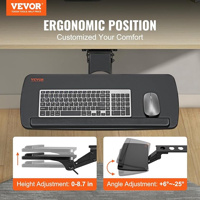 VEVOR Under-Desk Keyboard Tray, Adjustable - Image 2
