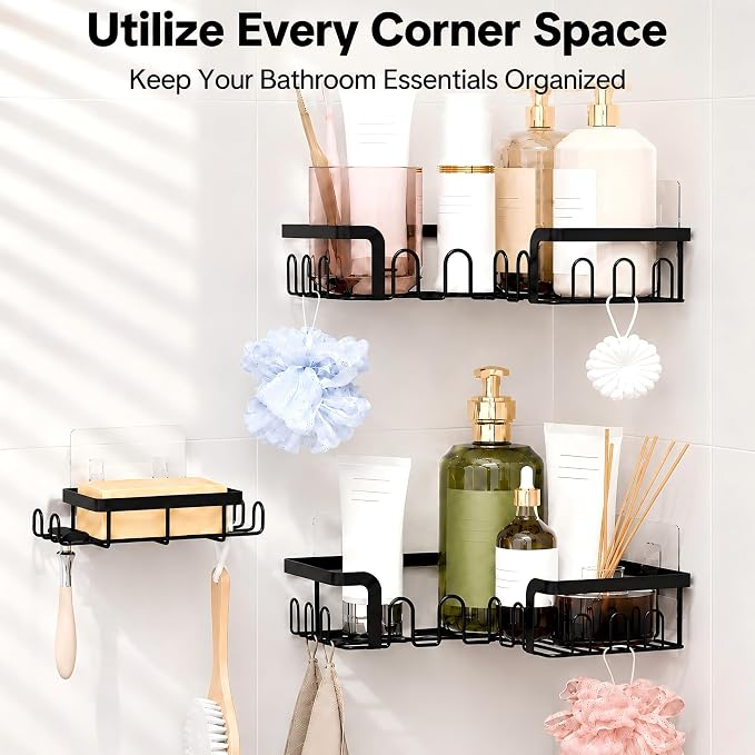 Corner Shower Caddy 3 Pack, Wall Mounted Adhesive Shower Caddy - Image 3