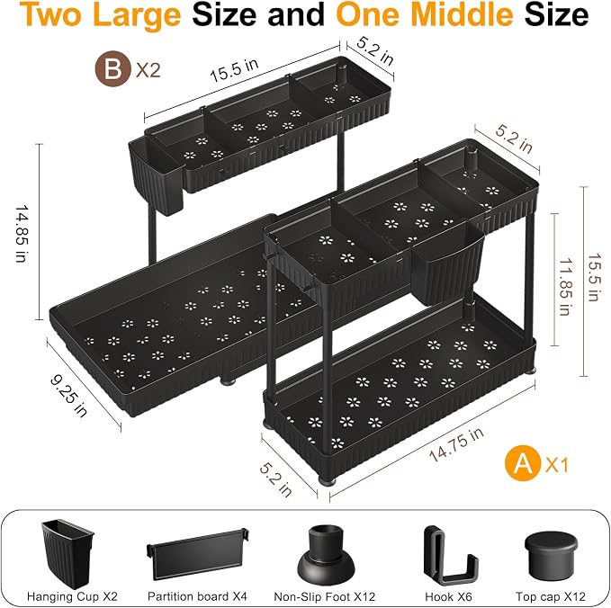 Sevenblue 3 Pack Multi-Purpose Pull-Out Storage Organizers, 2-Tier L-Shaped - Image 6