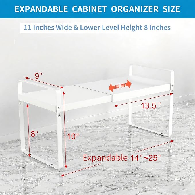 Expandable Cabinet Shelf Organizer 14-25 Inch Adjustable Length, Under Sink - Image 3