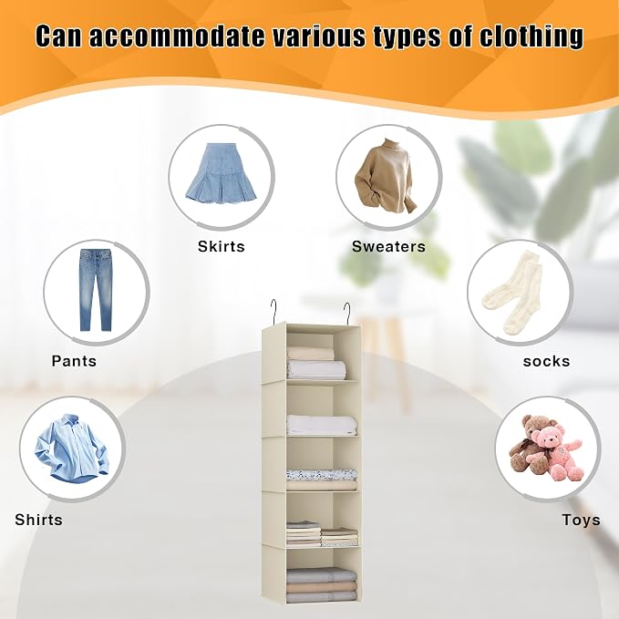 Hanging Closet Organizer, Easy Mount Foldable 5-Shelf Hanging Closet Wardrobe - Image 8