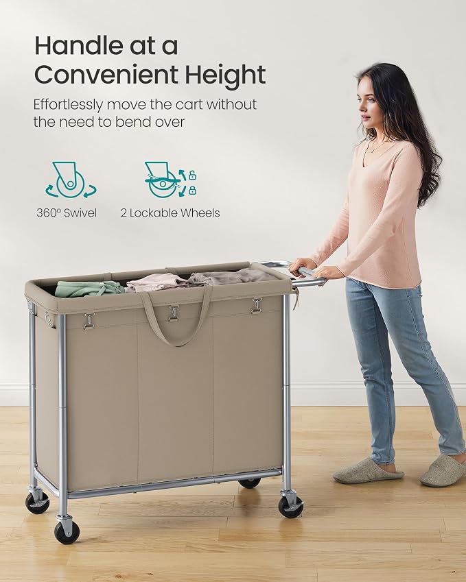 SONGMICS Laundry Basket with Wheels, 3-Section Rolling Laundry Hamper, 52.8 - Image 6
