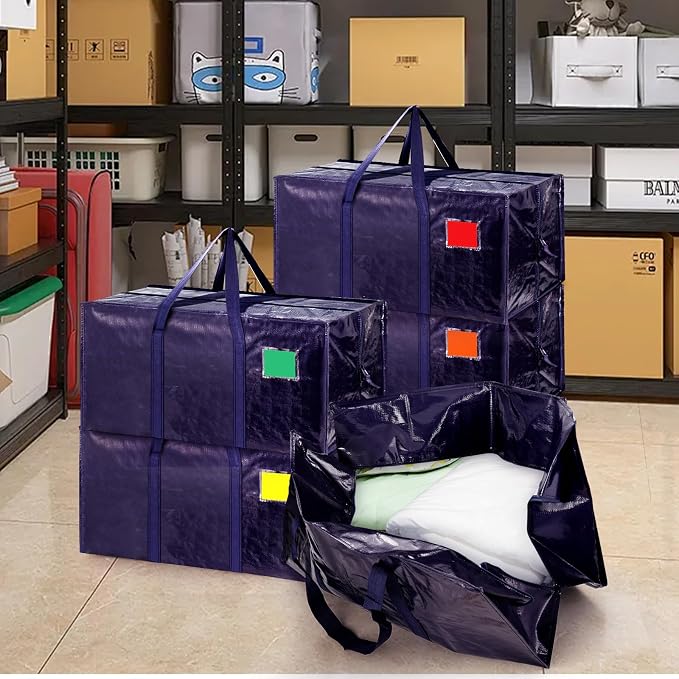 12 Pack Moving Bags with Full-Open Side Zipper, Extra Large 93L Heavy Duty - Image 3