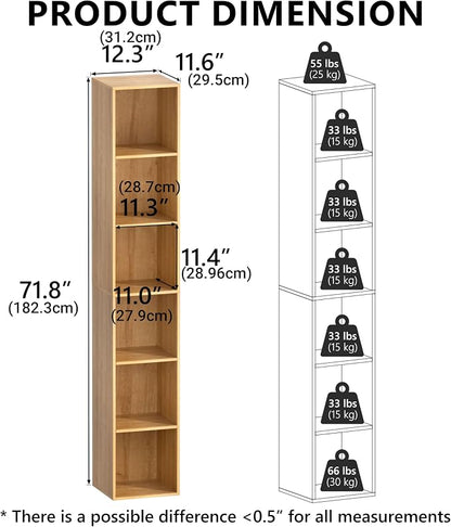 Cube Shelf Organizer, 6 Cube Oak Open Shelf, Freestanding 6-Tier Low Bookcase - Image 5