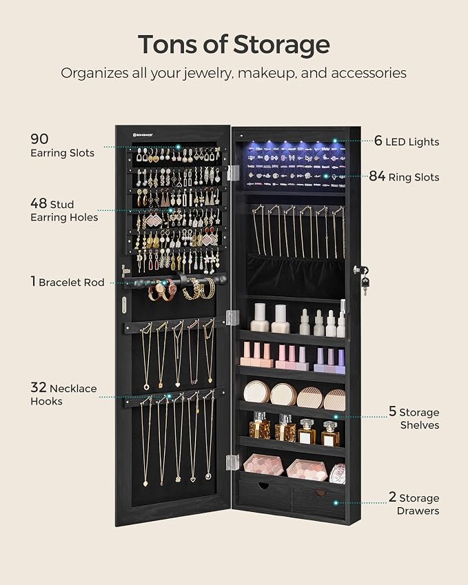SONGMICS Hanging Jewelry Cabinet, Wall-Mounted Cabinet - Image 4