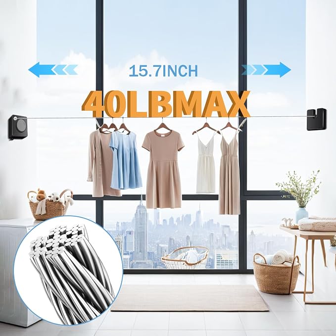 Retractable Clothesline Indoor, Non-Sagging Outdoor Clothes Line Retracting - Image 5