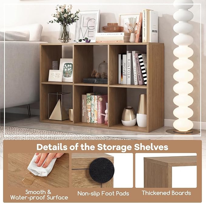 POWERSTONE 6 Cube Storage Organizer, 3 Tier Cubby Bookshelf Freestanding - Image 6